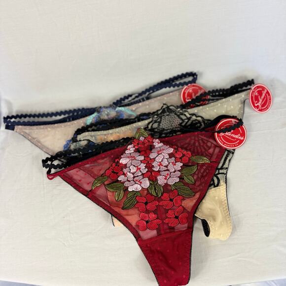NWT Splendies Lace Strappy Thongs Lot of 3 1X SP270A Sheer Embroidered - Picture 1 of 8